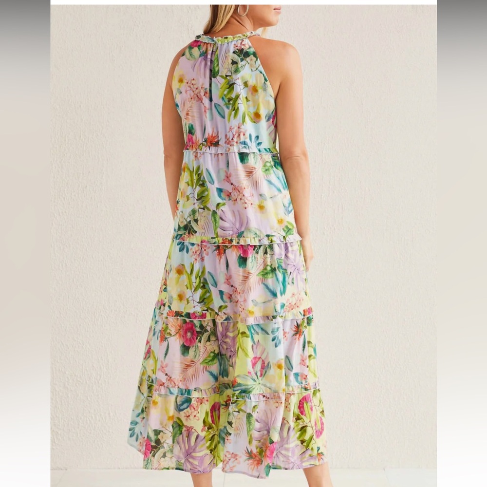 Tribal femme Tiered Floral Dress In Sea Salt. Brand new, women’s size P/S - Picture 2 of 11